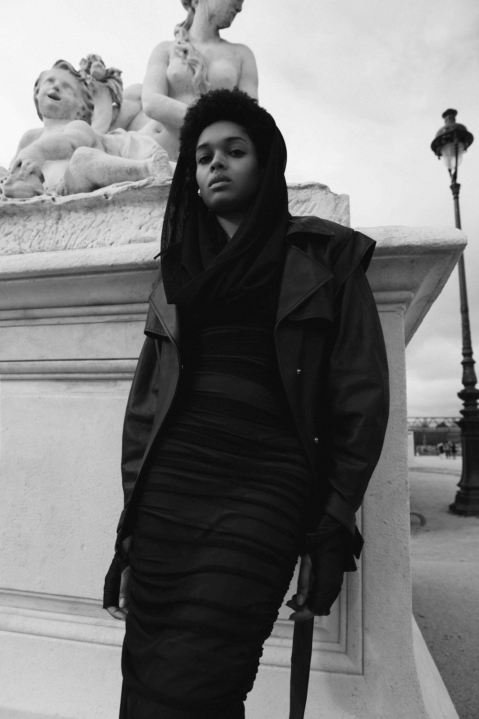 Paris - Mesh black dress with hoodie