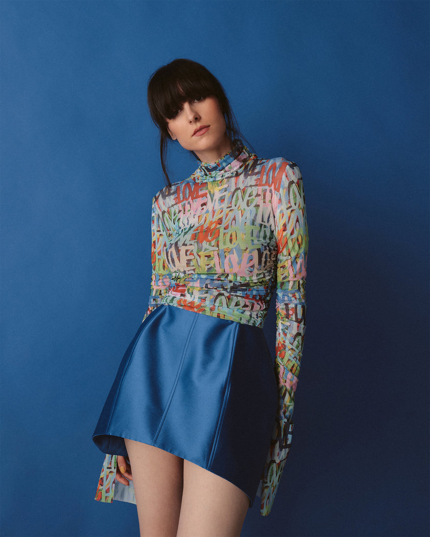 Mesh dress with LOVE pattern