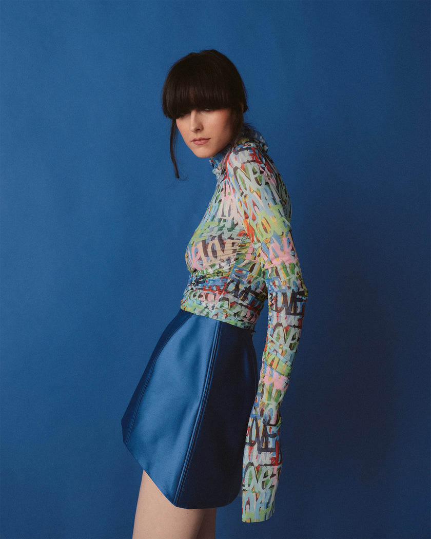 Mesh dress with LOVE pattern