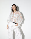 Statement sheer blouse with all-over details and slits on the sleeves