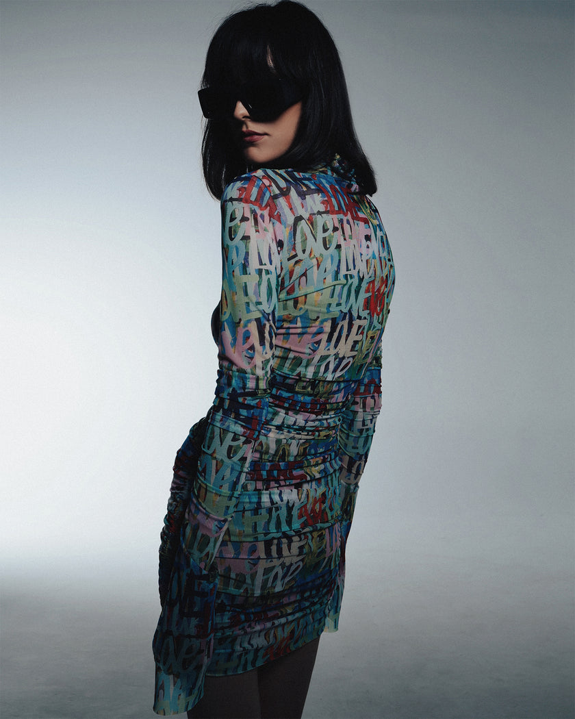 Mesh dress with LOVE pattern