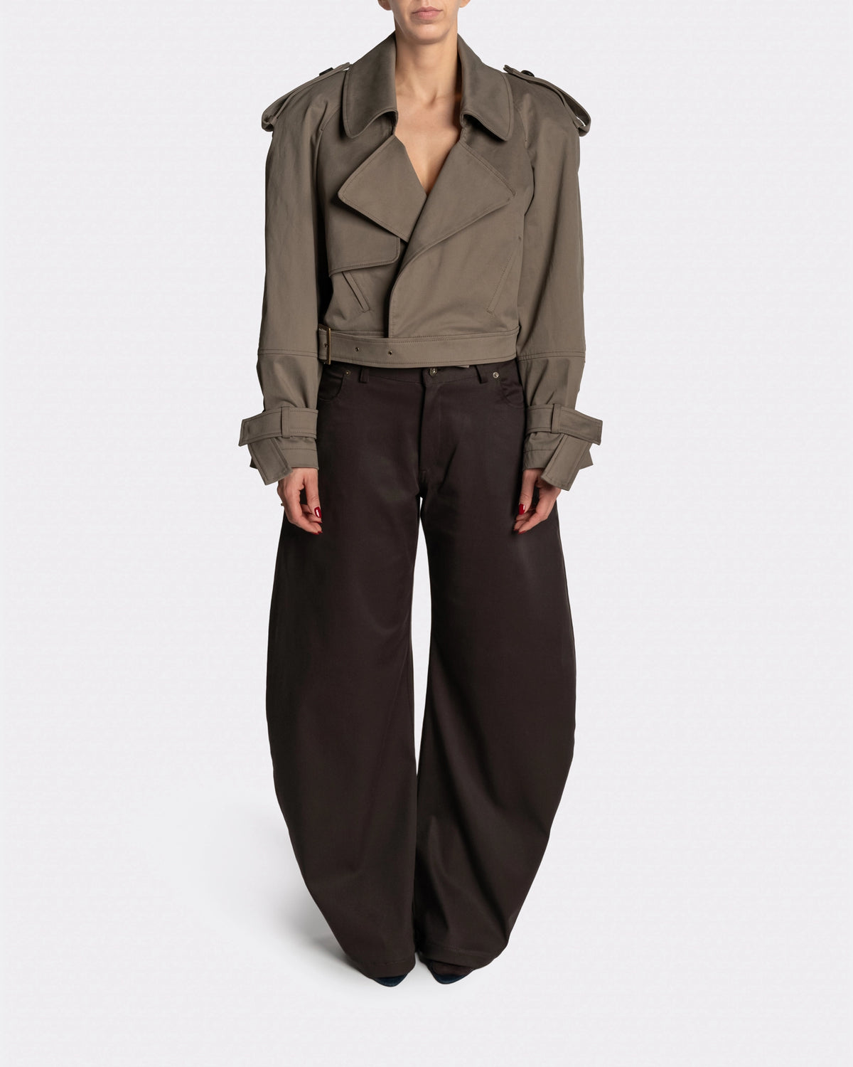 EDGE TRENCH WASHED OLIVE - Front | Nina Rajak Atelier