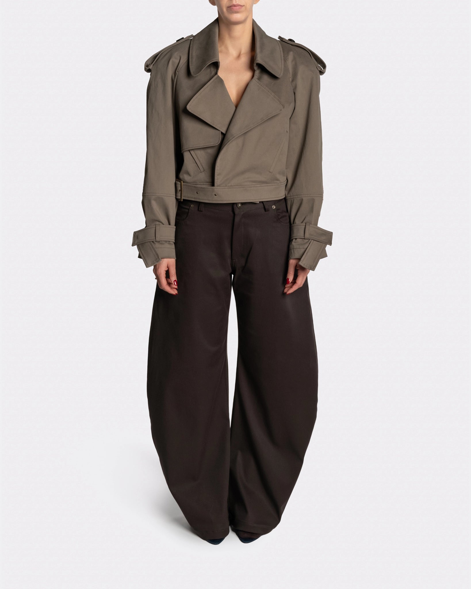 EDGE TRENCH WASHED OLIVE - Front | Nina Rajak Atelier