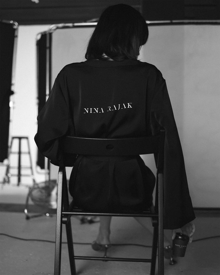 Black satin bathrobe