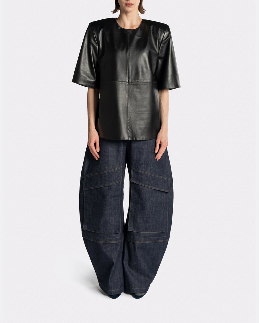 lEATHER T SHIRT WITH EDGE