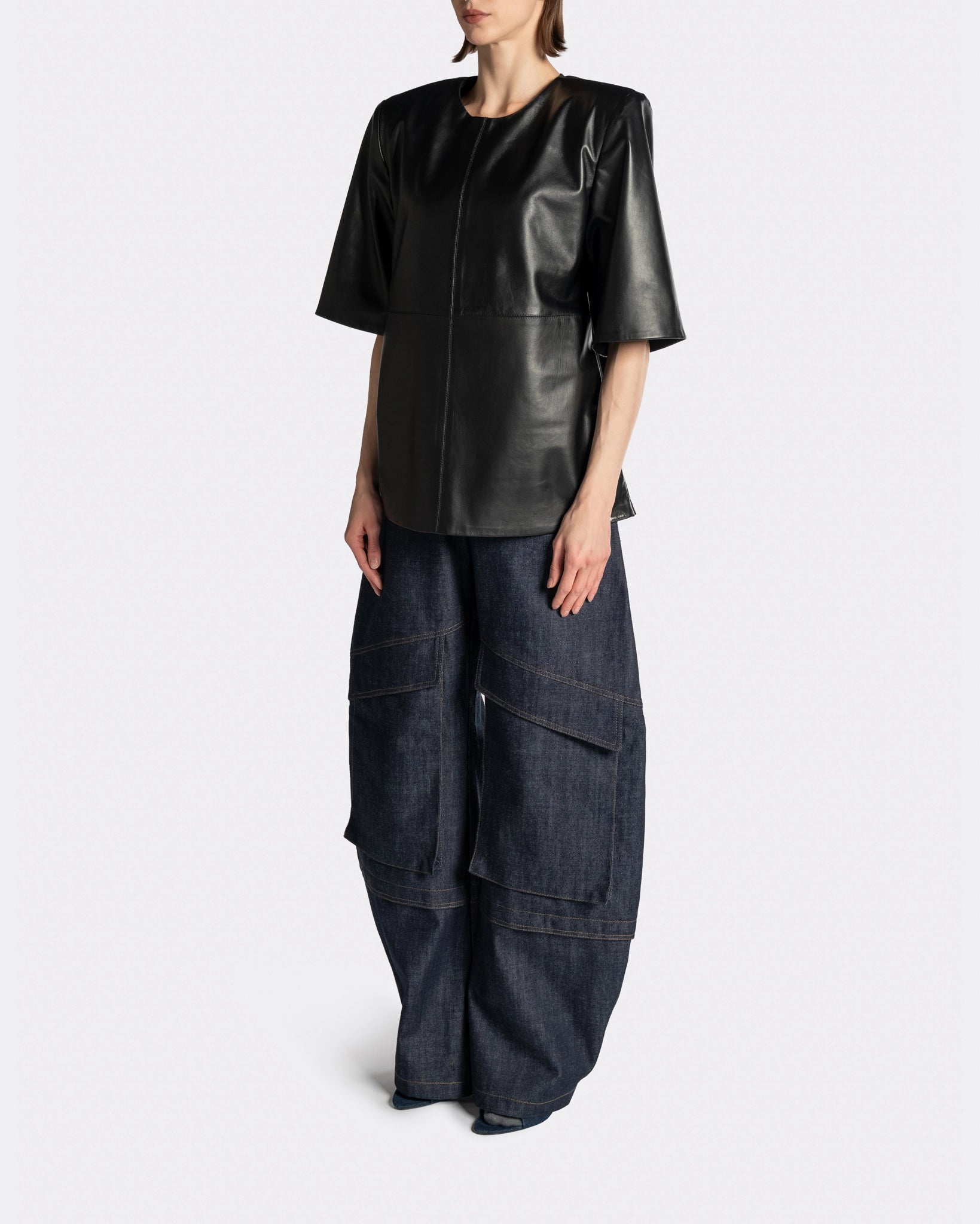 lEATHER T SHIRT WITH EDGE