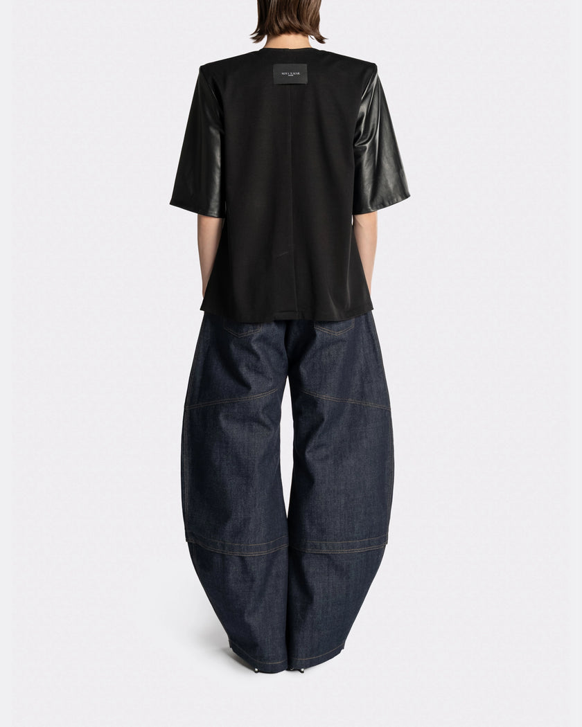 lEATHER T SHIRT WITH EDGE