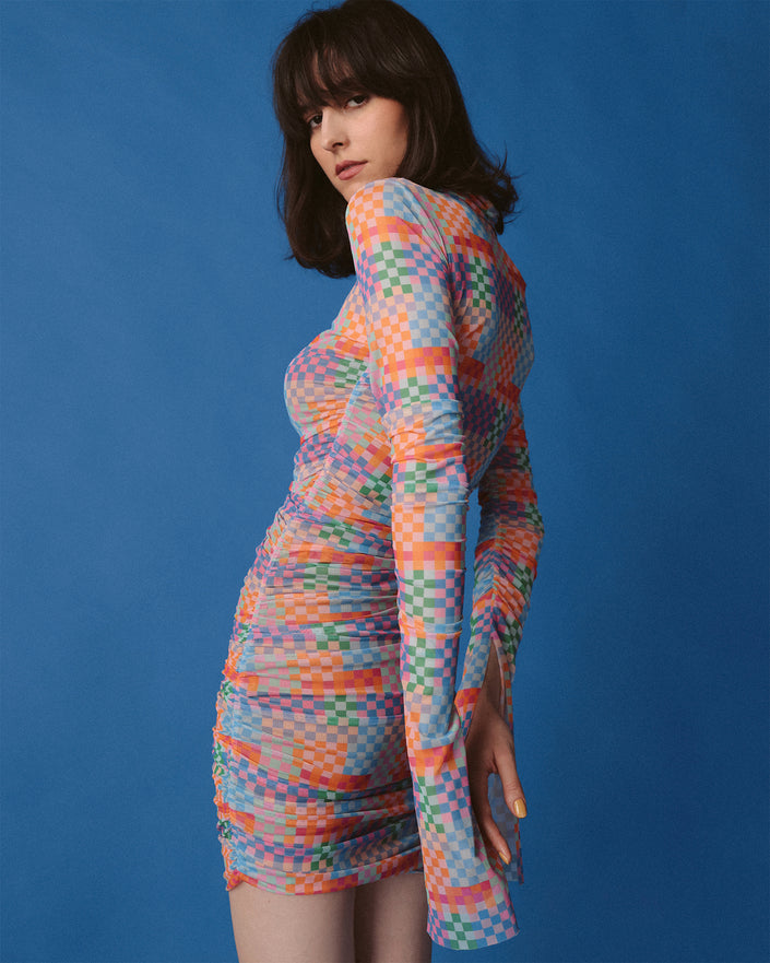 Mesh dress with square pattern