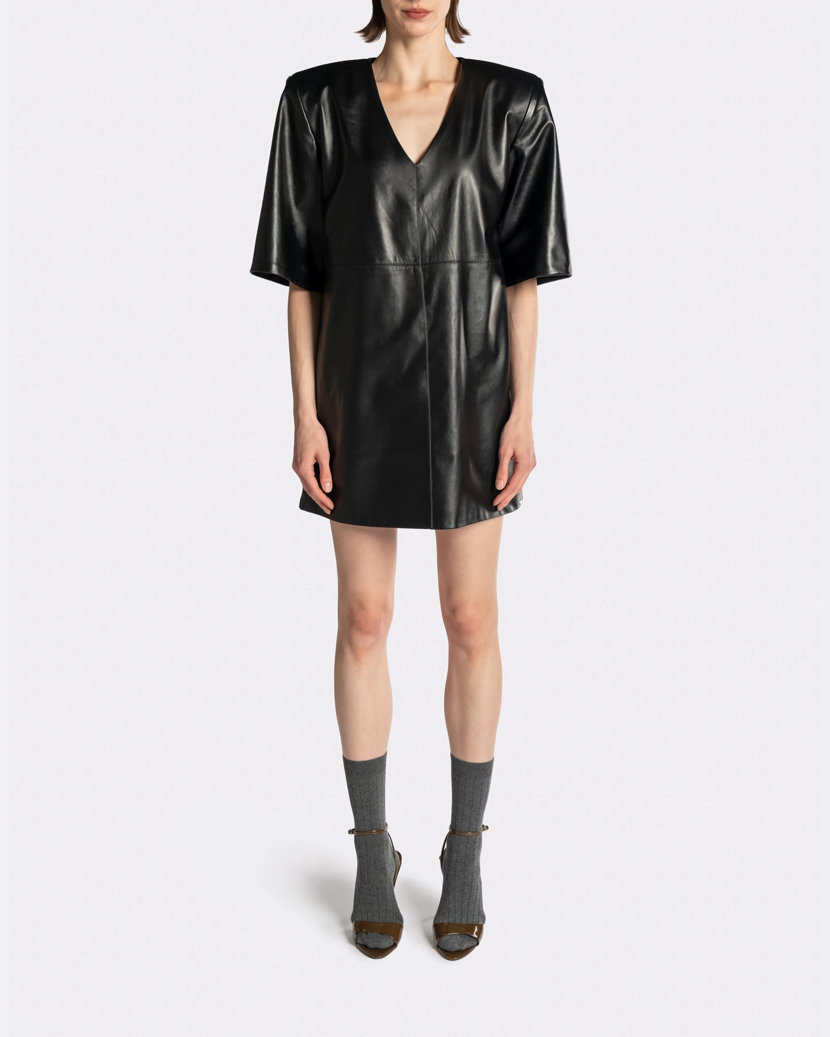 LEATHER MIDI T-DRESS