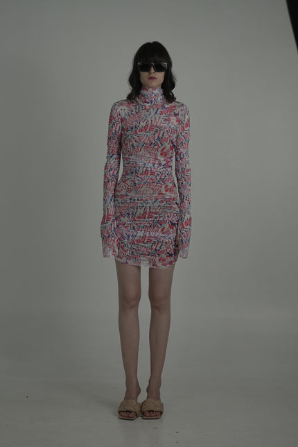 Mesh dress with LOVE pattern in pink