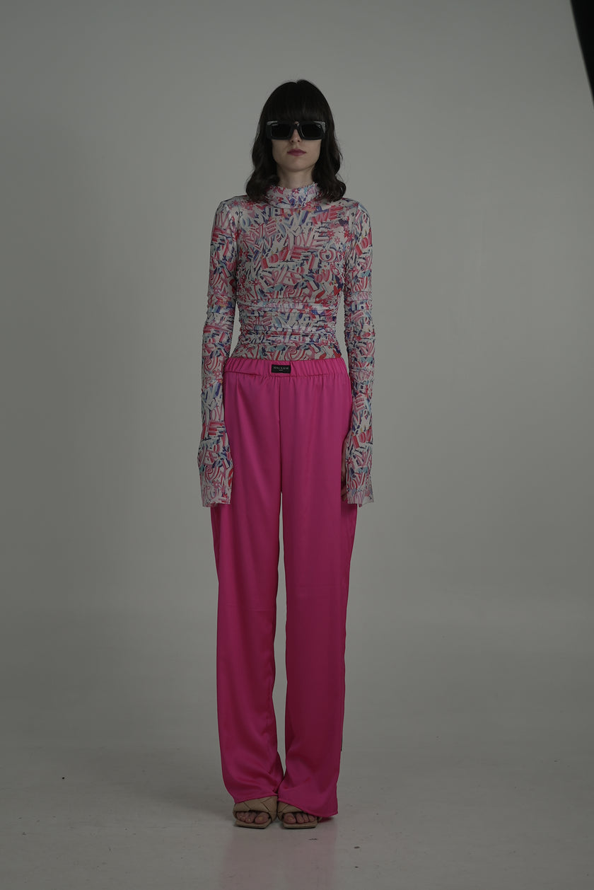 Mesh dress with LOVE pattern in pink