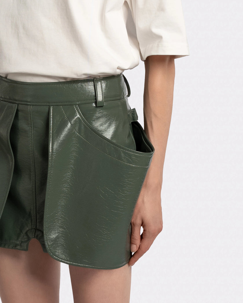 VEGAN LEATHER GREEN SKIRT