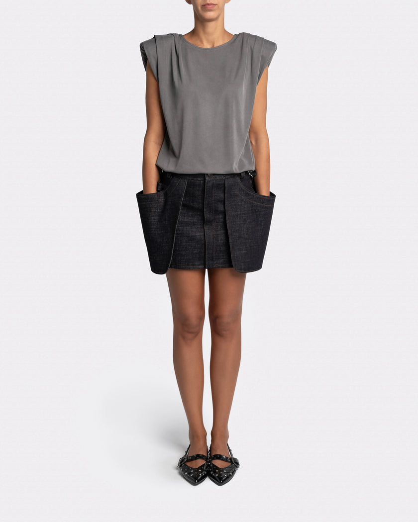 DOUBLE POCKET DENIM SKIRT