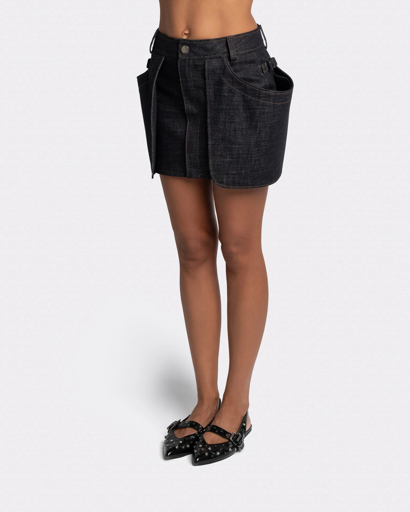 DOUBLE POCKET DENIM SKIRT