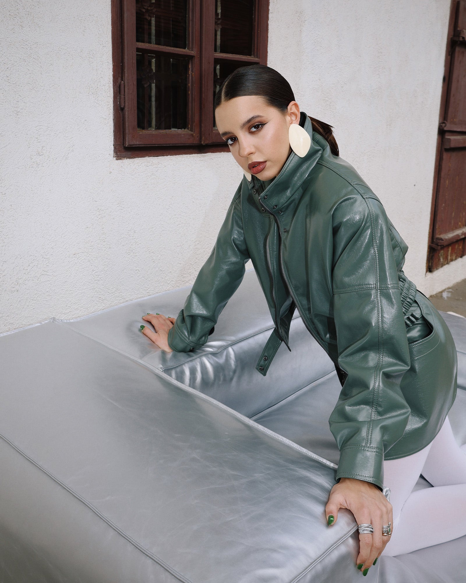 VEGAN LEATHER GREEN SKIRT