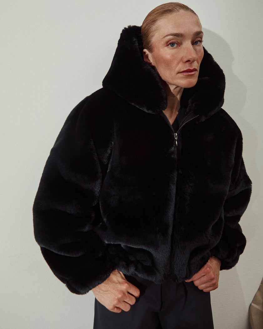 FUR JACKET WITH HOODIE