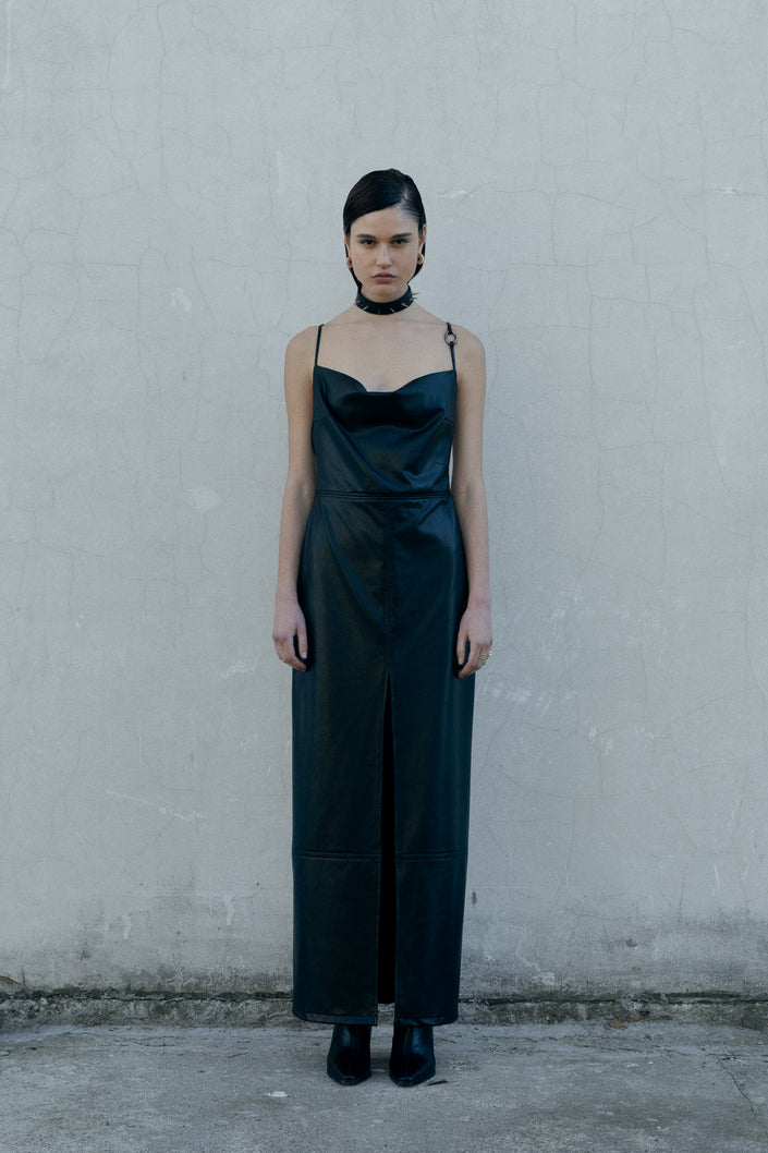 SLIP PU LEATHER DRESS