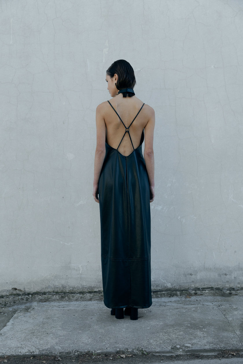 SLIP PU LEATHER DRESS