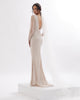 Sophisticated wedding dress with crystals, square neckline and transparent sleeves