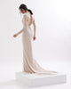Sophisticated mermaid wedding dress with beading, half roll and open back