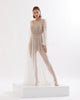 Nude  A-line and V-neck wedding dress with crystals and transparent sleeves