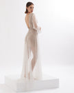 Nude  A-line and V-neck wedding dress with crystals and transparent sleeves