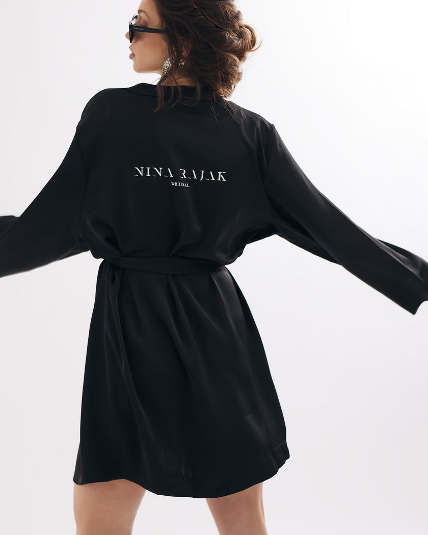 Black satin bathrobe