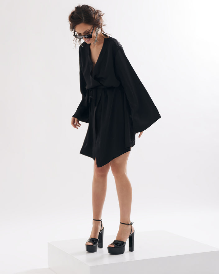 Black satin bathrobe