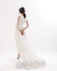 Elegant crystal wedding dress with a square neckline, transparent sleeves and a long train