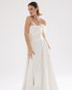 Modern corset-style wedding dress with pleats and dropped straps