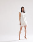 Chic short A-line dress with feathers and epaulettes