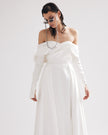 Glamorous wedding dress with open shoulders and sleeves