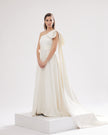 Elegant one-shoulder wedding dress with bow and long train