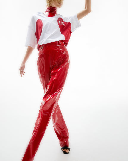 Latex trousers with belt detail
