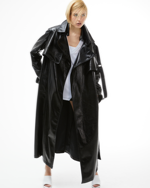 Long latex trench-coat